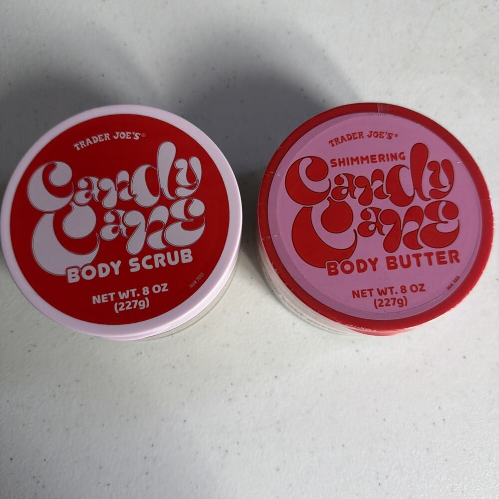 Trader Joe's 2 Pack Candy Cane Body Butter & Candy Cane Body Scrub limited new